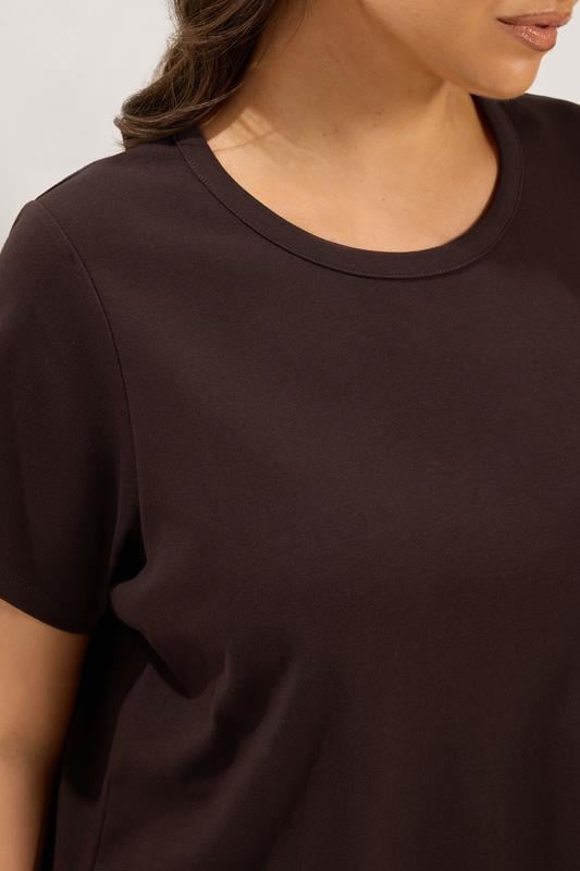 YOURS Plus Size Chocolate Brown Interlock T-Shirt | Yours Clothing 4