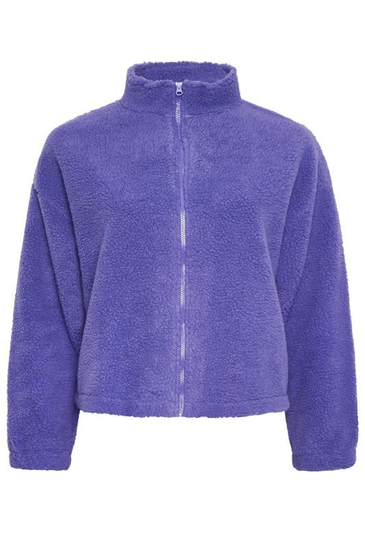 YOURS Plus Size Purple Cropped Zip Through Teddy Fleece | Yours Clothing 5