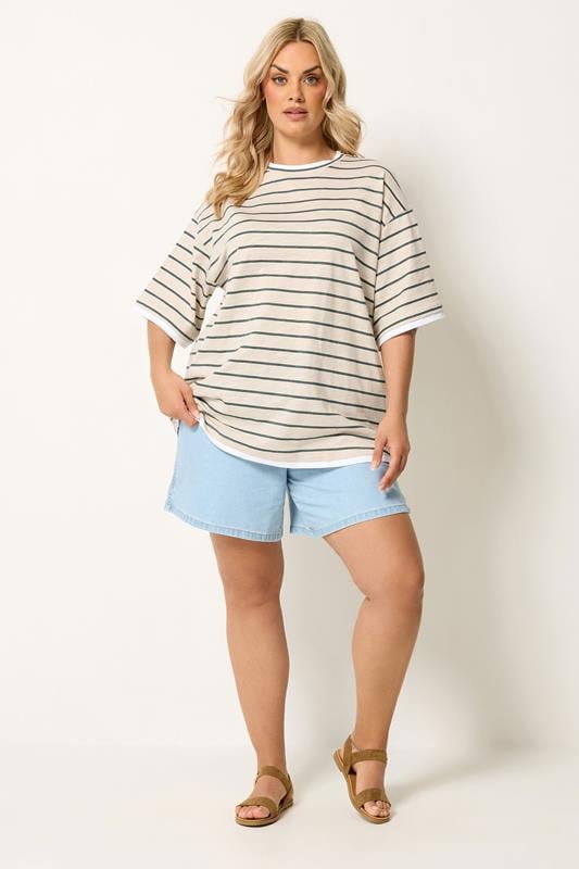 YOURS Plus Size Ivory White Stripe Ringer T-Shirt | Yours Clothing 2
