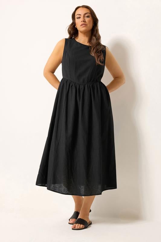 YOURS Curve Black Linen Midi Dress