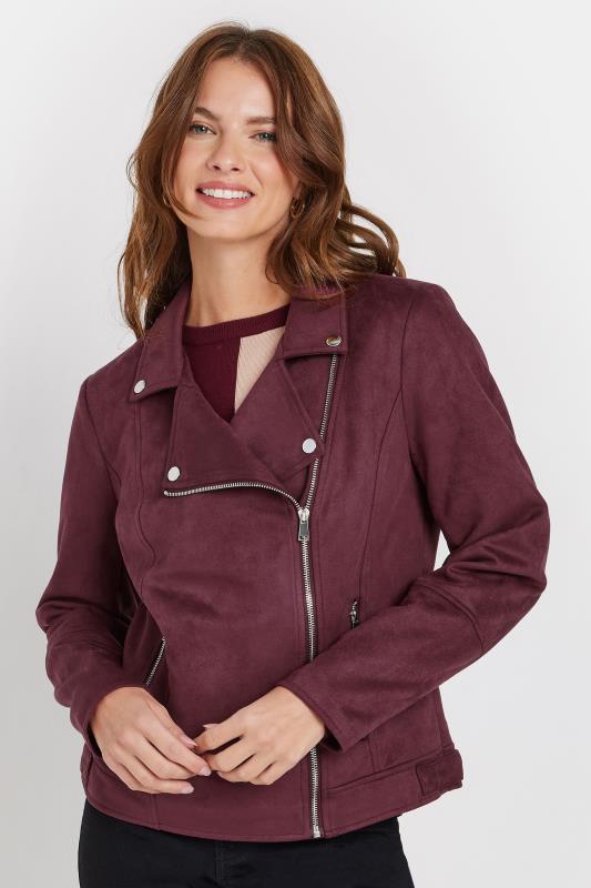 M&Co Berry Purple Faux Suede Biker Jacket | M&Co 2