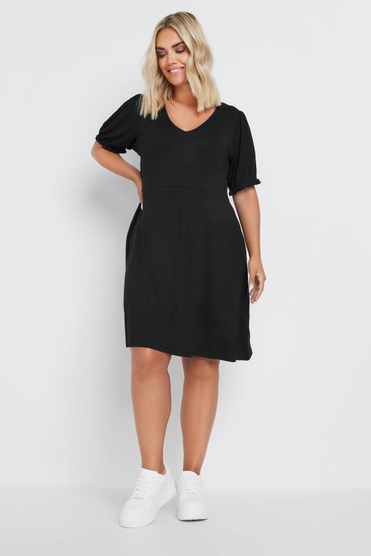 YOURS Plus Size Black Puff Sleeve Mini Dress | Yours Clothing 4