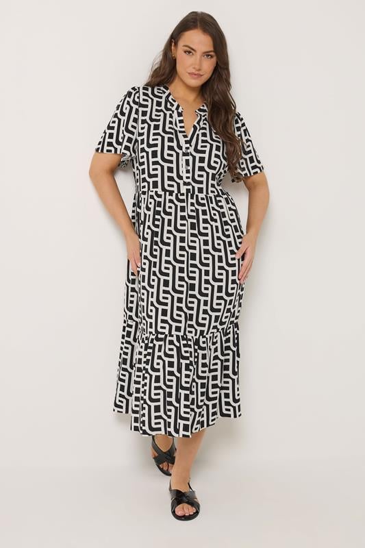  YOURS Curve Black Geometric Half Placket Dress
