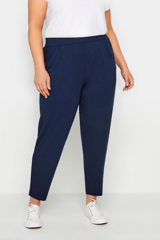 Vetinee Baggy Trousers High Waisted Trousers for Women Ladies Elasticated  Waist Trousers Women Work Trousers Ladies Trousers Navy Blue Size Medium  Fits UK Size 12 - UK Size 14 : : Fashion