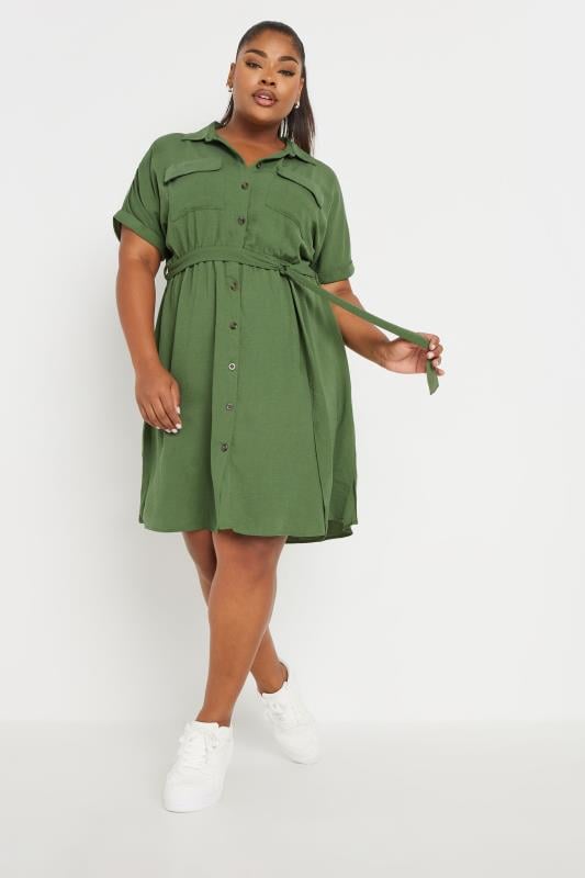 YOURS Plus Size Khaki Green Utility Dress | Yours Clothing  1