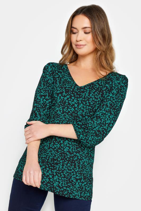 M&Co Petite Green Ditsy Floral Print Top | M&Co 1