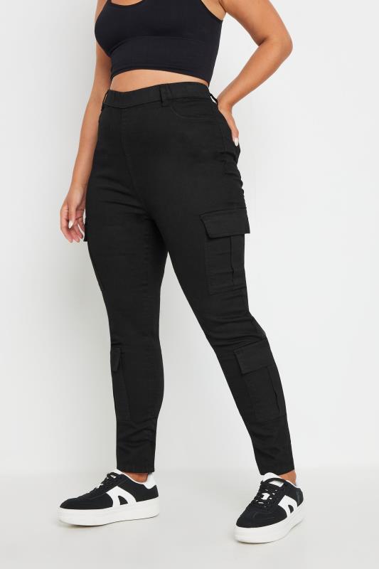 YOURS Plus Size Black Cargo Pocket Jeggings | Yours Clothing 1