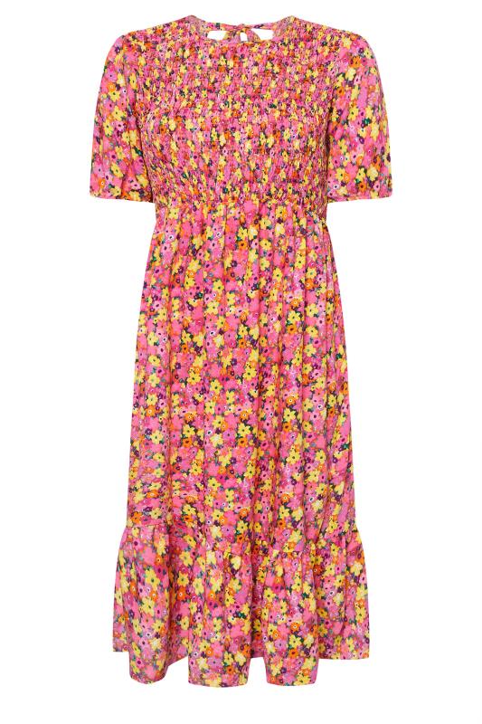 LIMITED COLLECTION Plus Size Pink Floral Print Shirred Midaxi Dress | Yours Clothing 5