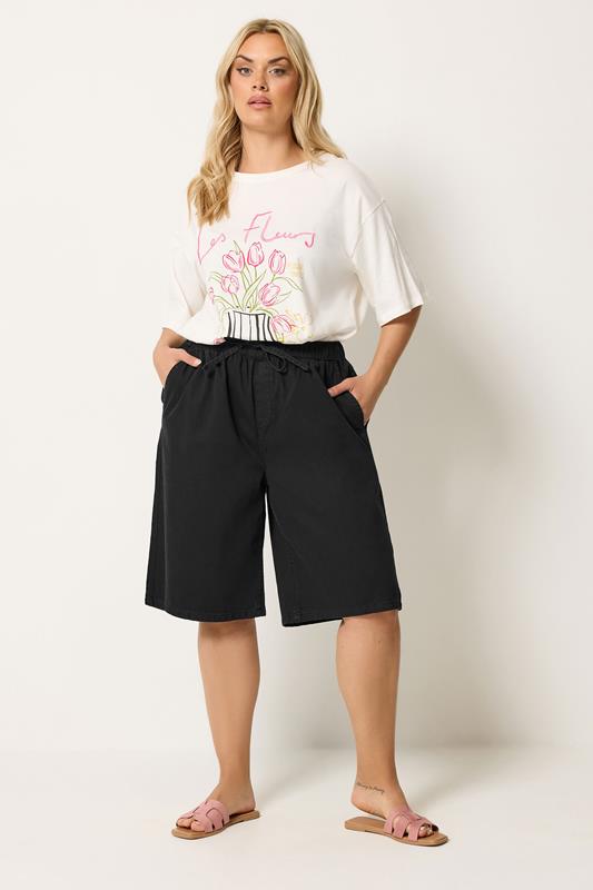 YOURS Plus Size Black Denim Jorts | Yours Clothing 1