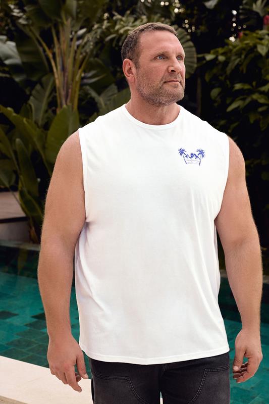 BadRhino Big & Tall White Hawaii Graphic Vest Top