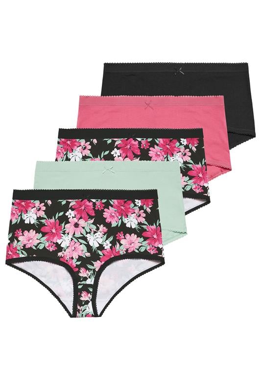 YOURSET Curve 5 PACK Black Floral Print Full Briefs