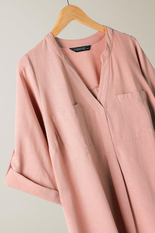 EVANS Plus Size Blush Pink Linen Utility Top | Evans  7