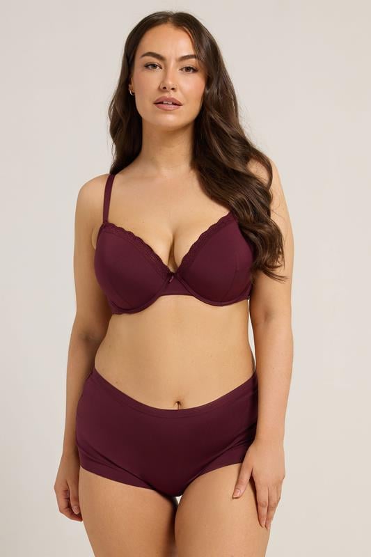 YOURSET 3 PACK Plus Size Red & Purple Lace Trim Padded Bras | Yours Clothing 5