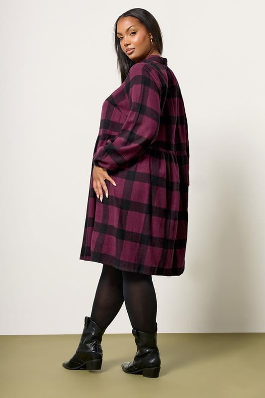 YOURS Plus Size Burgundy Red Check Shirt Dress | Yours Clothing 3