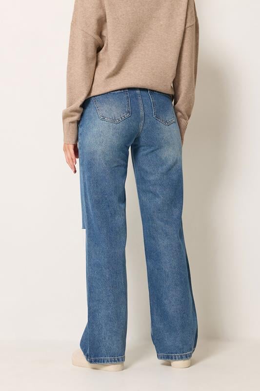 LTS Tall Women's Denim Blue Rip Knee Wide Leg Jeans | Long Tall Sally 3