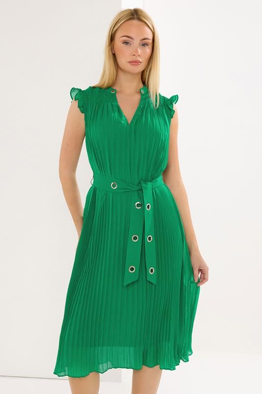 STAR Green Pleated Eyelet Dress