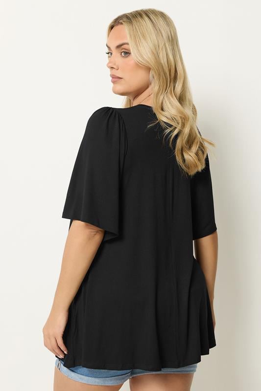 Plus Size Black Pleat Angel Sleeve Swing Top | Yours Clothing 2