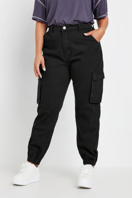 Plus Size Black Washed Cargo Jeans | Yours Clothing  1