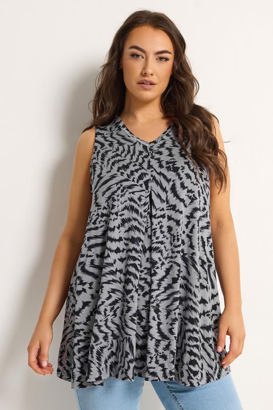  YOURS Curve Grey Abstract Animal Front Vest Top