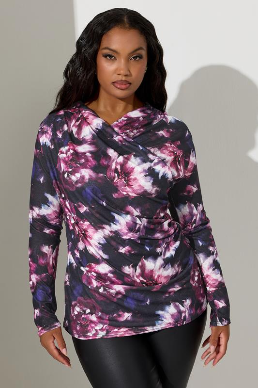 Plus Size  YOURS LONDON Curve Purple Floral Print Wrap Top