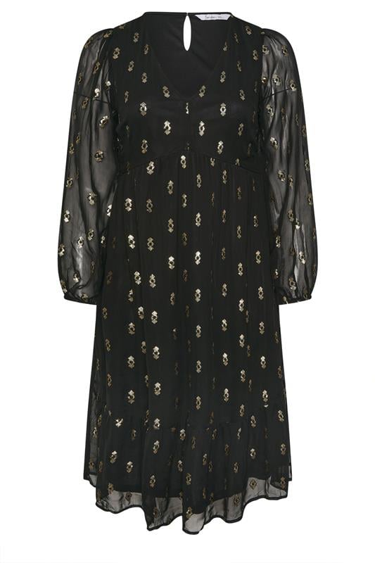 YOURS LONDON Plus Size Black Sequin Detail Smock Midi Dress | Yours Clothing 5