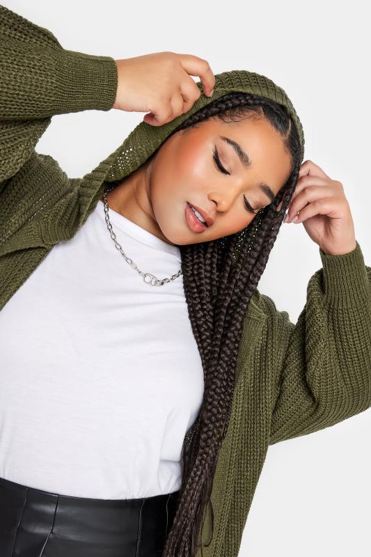 YOURS Plus Size Khaki Green Hooded Longline Cardigan | Yours Clothing 4
