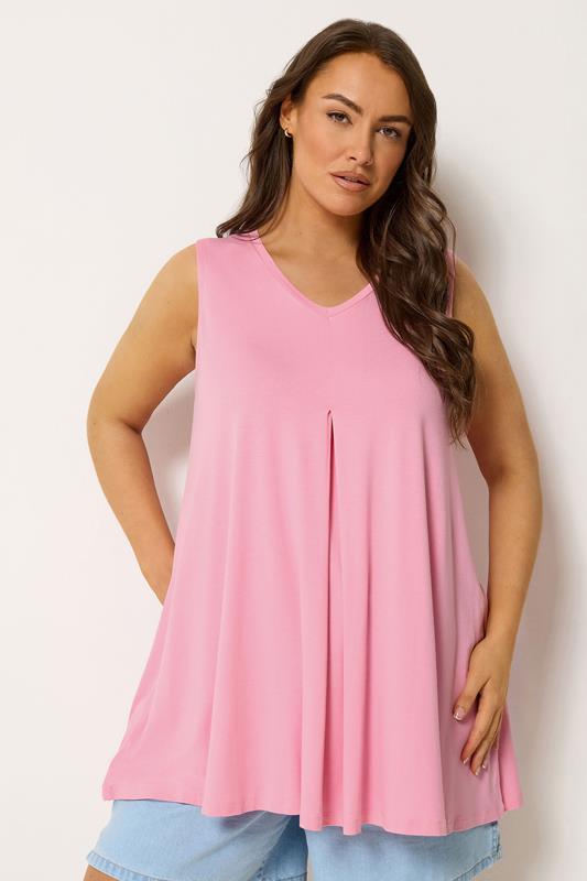  YOURS Curve Bright Pink Pleat Front Vest Top