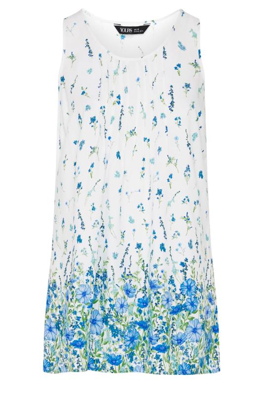 YOURS Plus Size White & Blue Floral Print Dipped Hem Pleated Vest | Yours Clothing 5