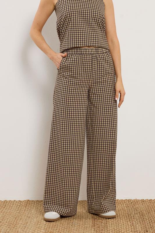 LTS Tall Women's Set Brown Gingham Print Vest Top & Trousers | Long Tall Sally 5