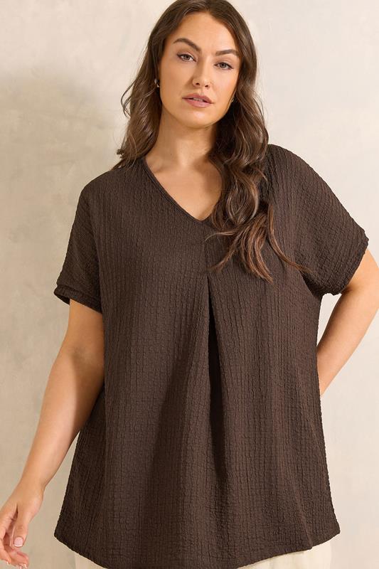EVANS Curve Chocolate Brown Plisse Pleat Top