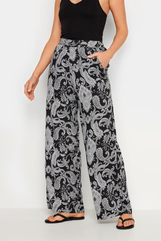 LTS Tall Black Paisley Print Wide Leg Trousers | Long Tall Sally 2