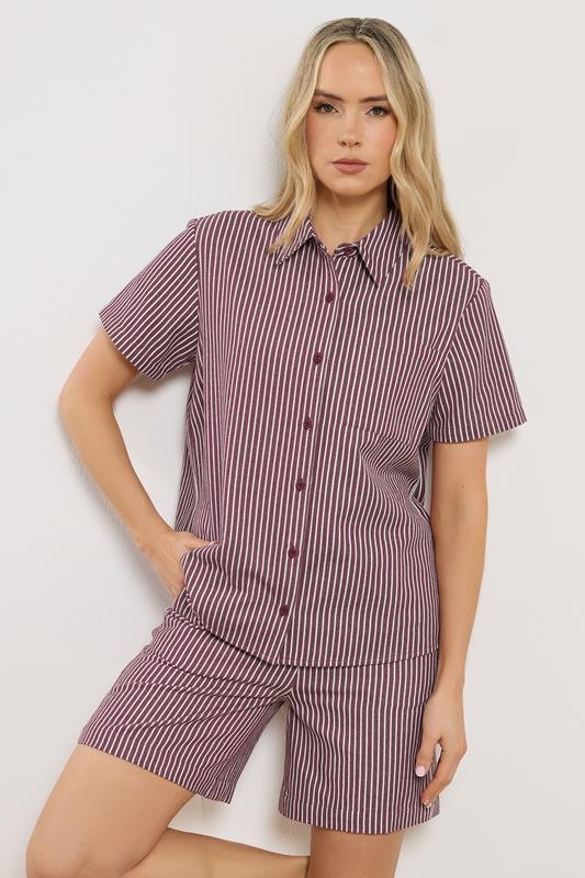 LTS Tall Burgundy Red Stripe Button Cotton Shirt