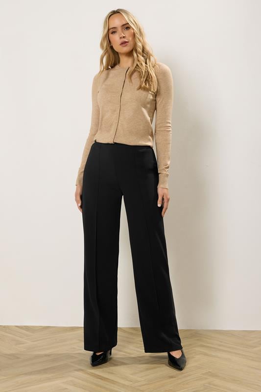  LTS Tall Black Textured Seam Front Wide Leg Trousers qc
