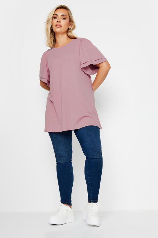 YOURS Plus Size Pink Double Angel Sleeve T-Shirt | Yours Clothing  3