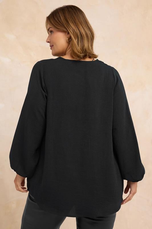EVANS Plus Size Black Pleat Front Long Sleeve Blouse | Evans 2
