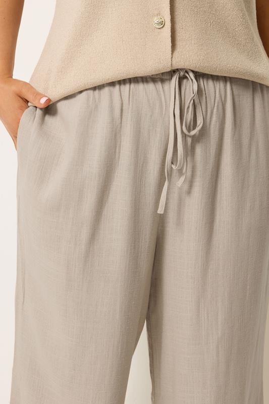YOURS Plus Size Natural Brown Cropped Wide Leg Linen Trousers | Yours Clothing 5