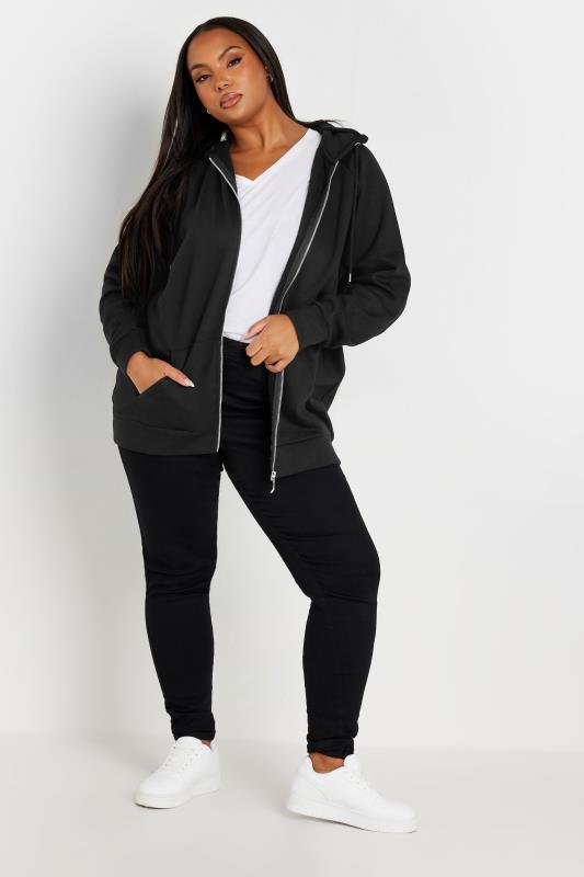 YOURS Plus Size Black Essential Zip Through Hoodie | Yours Clothing 5