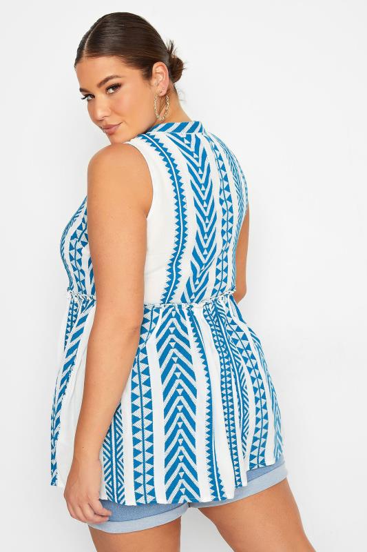 LIMITED COLLECTION Plus Size Blue Aztec Print Peplum Top | Yours Clothing 4