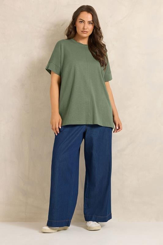 EVANS Plus Size Khaki Pure Cotton T-Shirt | Evans 1