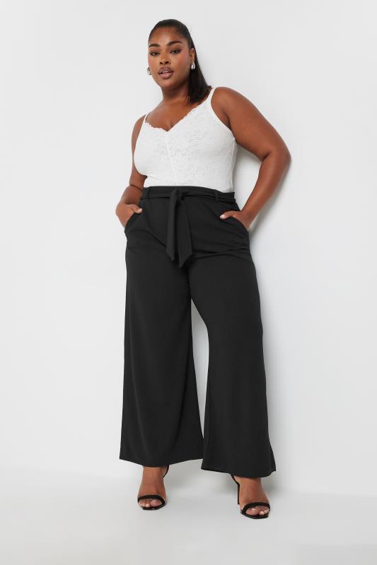 YOURS Plus Size Black Wide Leg Scuba Trousers | Yours Clothing  2