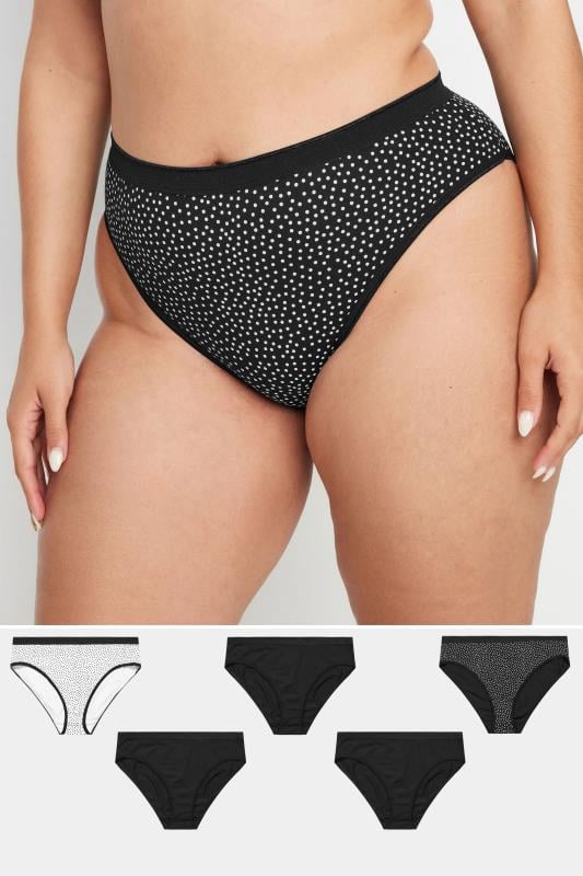 YOURS 5 PACK Plus Size Black High Leg Knickers | Yours Clothing 1