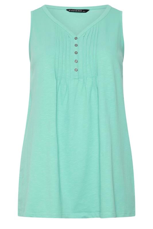 EVANS Plus Size Blue Cotton Henley Vest Top | Evans 5