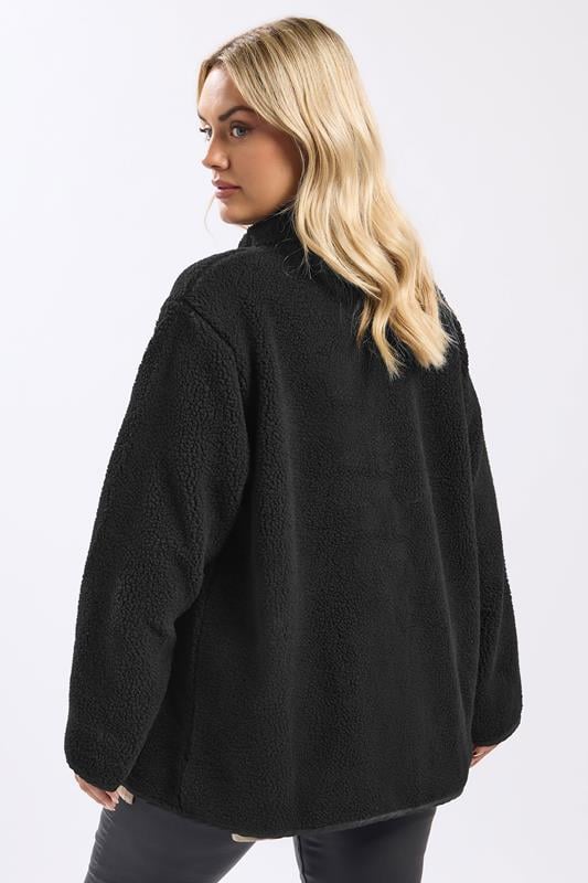 YOURS Plus Size Black Pocket Fleece Jacket | Yours Clothing 2