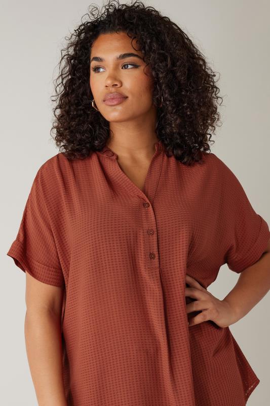 EVANS Plus Size Brown Woven Check Blouse | Evans  4