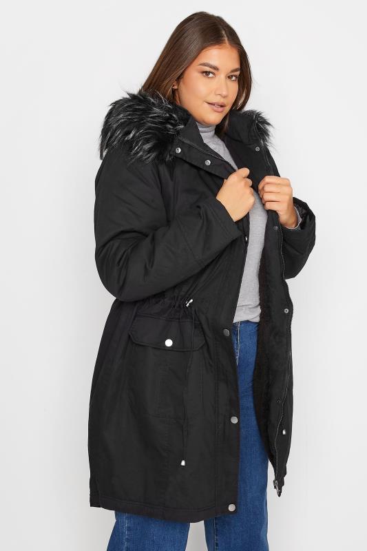 LTS Black Faux Fur Trim Parka | Long Tall Sally 1