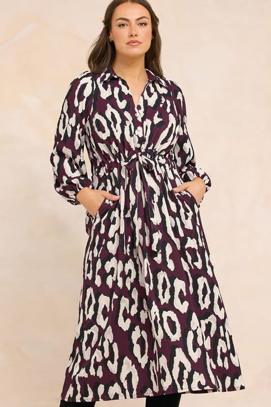 Plus Size  EVANS Curve Burgundy Red Animal Print Crepe Midaxi Dress