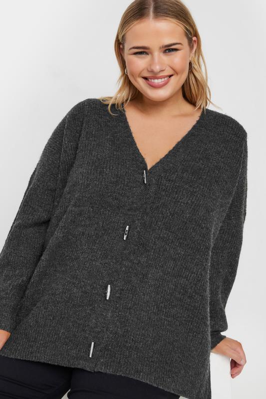 YOURS Plus Size Charcoal Grey Button Through Cardigan | Yours Clothing 4