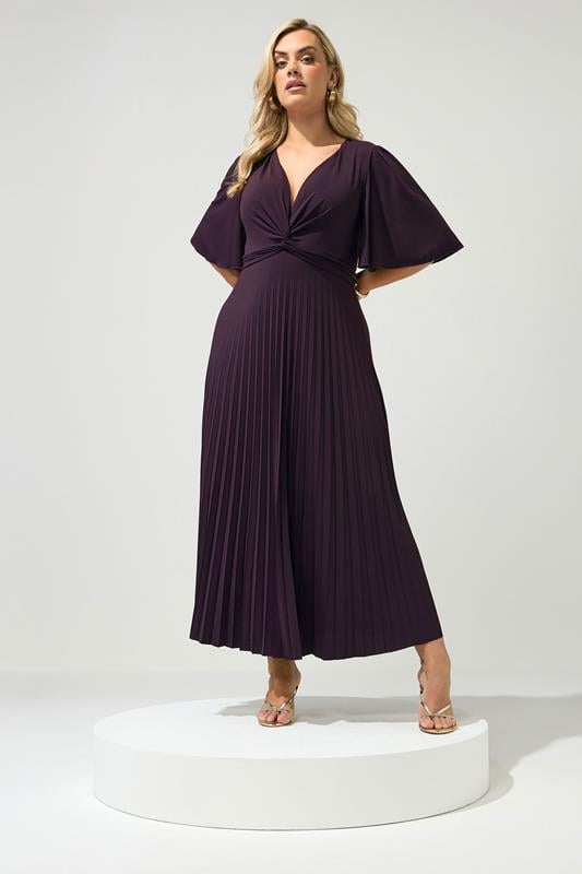 YOURS LONDON Plus Sized Dark Purple Knot Pleated Maxi Dress | Yours Clothing  2