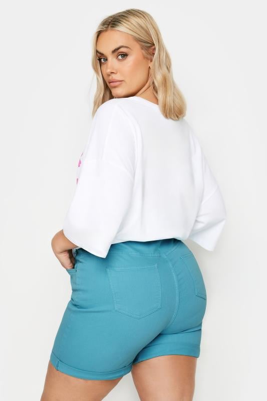 YOURS Plus Size Aqua Blue MOM Denim Shorts | Yours Clothing 3