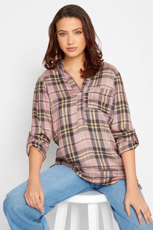 Tall Women's LTS Pink Check Overhead Shirt | Long Tall Sally 1